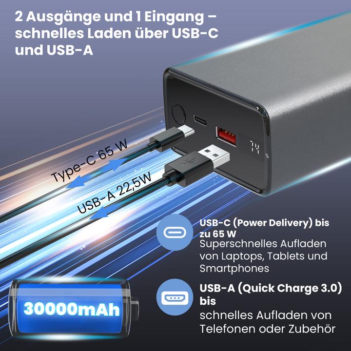 Actual product image Extralink EPB-127 30000mAh Srebrny | Powerbank | Power bank, 65W PD, USB-C (30000 mAh, 65 W, 111 Wh)