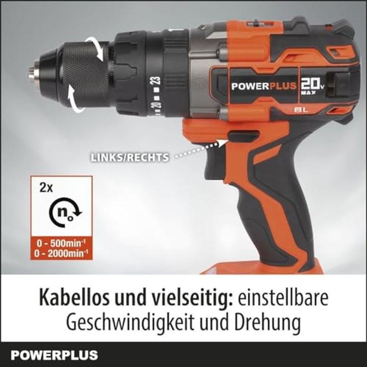 Image du produit Powerplus Perceuse-visseuse à percussion Dual Power sans balais 20V 65Nm - batterie et chargeur non inclus