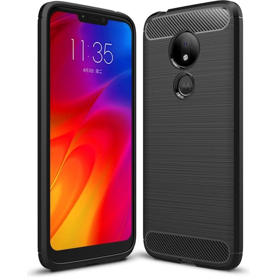 Screenguard Motorola Moto G7 Power Hülle Carbon Brushed Soft TPU (Motorola Moto G7 Power), Smartphone Hülle, Schwarz