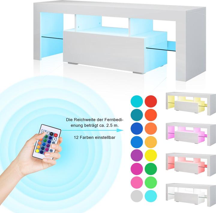 Actual product image SONNI TV-Schrank weiss, 130 x 35 x 45 cm, TV-Panel Hochglanz, mit LED-Beleuchtung (konfigurierbar in (130 x 35 x 45 cm)