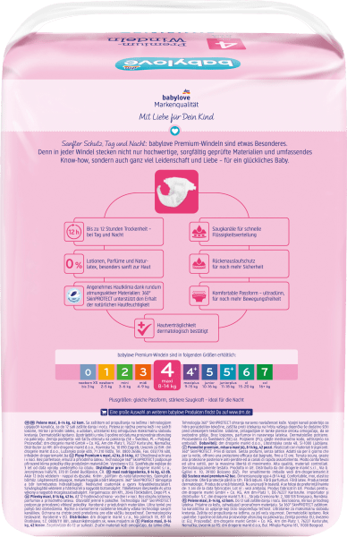 Immagine prodotto dm babylove Premium-Windeln (Dimensione 4, Pacco trasportabile, 42 Pezzo/i)