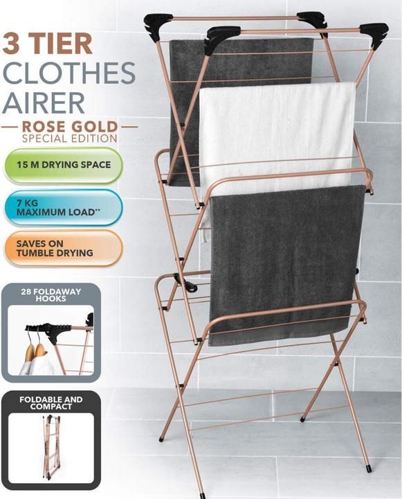 Actual product image Beldray LA0531619ROSEFEU7 3-Tier Clothes Airer - Rose Gold (15 m)