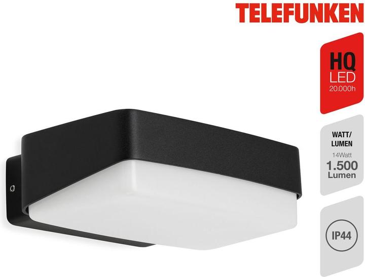 Produktbild Telefunken MAINZ LED Aussenwandleuchte IP44 14W Schwarz IP44 Neutralweiss (IP44)
