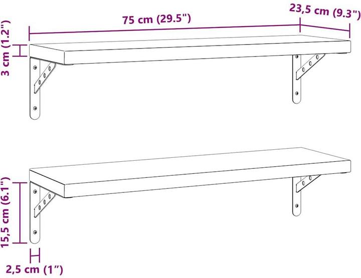 Produktbild vidaXL Wandregale 2 Stk. 75 x 23,5 cm Edel