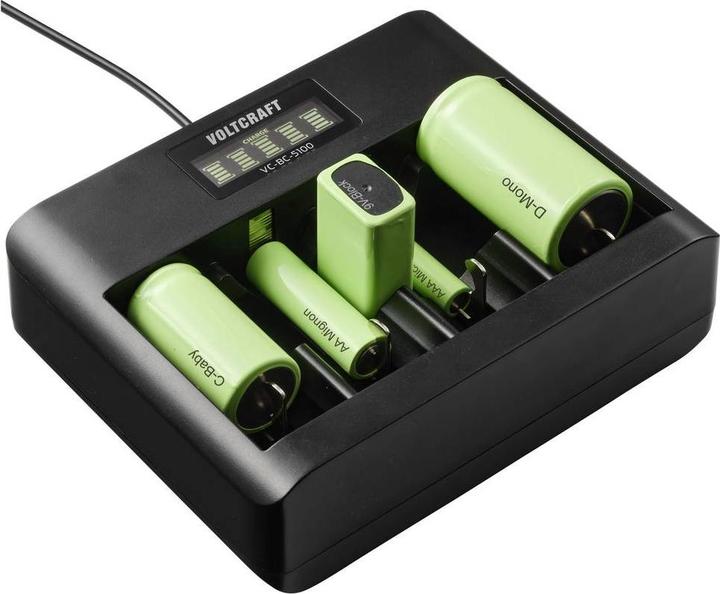 Produktbild Voltcraft VC-BC-5100 Rundzellen-Ladegerät NiMH, LiIon Mignon (AA), Micro (AAA) (1 Stk., 9V Block, AA, AAA)