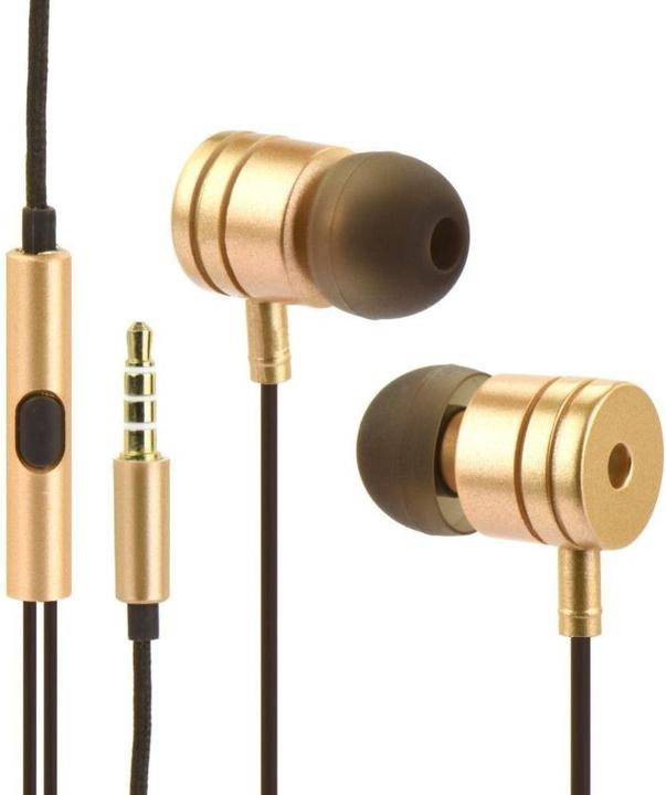 Actual product image Partner Telecom Wired headphones OEM Wire earphones Jack 3,5 mm with microphone Mi metal box gold