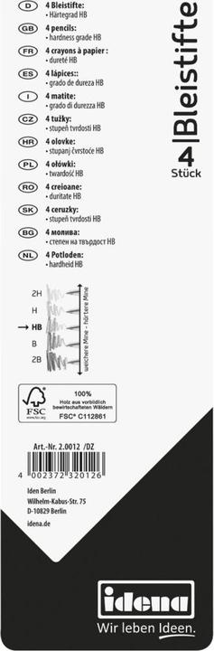 Image du produit Idena Crayon HB 4 pièces FSC100%. (HB, 4 x)