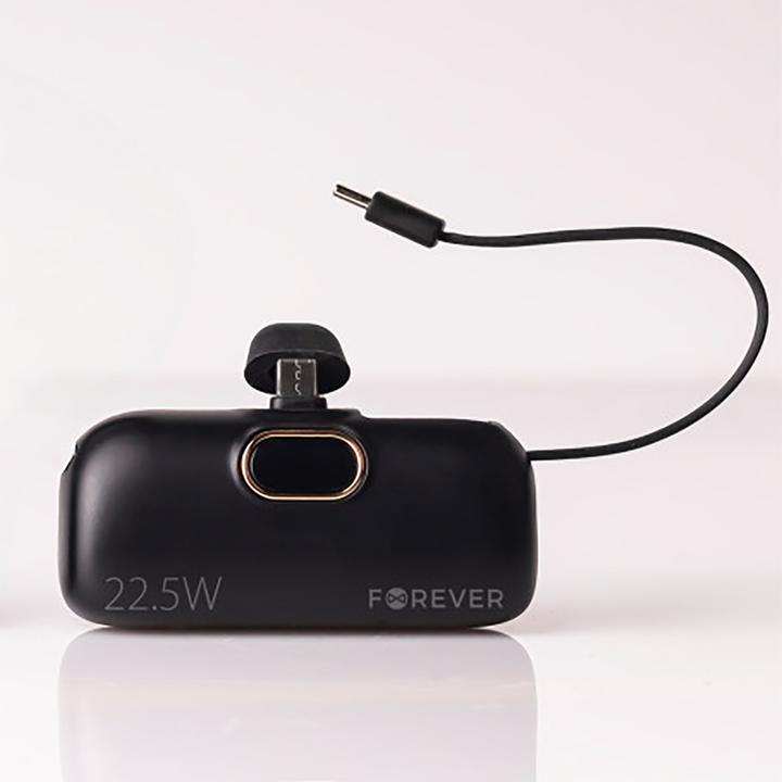 Actual product image Forever mini power bank MTB-100 22.5W 5000 mAh USB C black (5000 mAh, 22.50 W, 18.50 Wh)