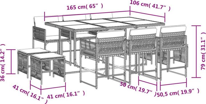 Produktbild vidaXL Garten Essgruppe (165 x 106 x 73 cm)