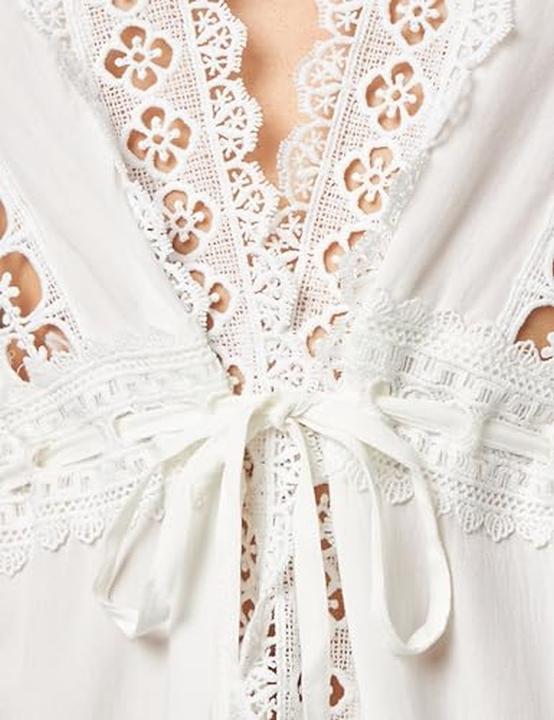 Actual product image Aleva Women's Kimono with Eyelet Details, Waist Tie, and Wide Sleeves (S)