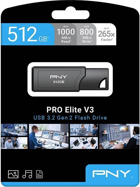 Actual product image PNY Pro Elite V3 USB 3.2 512GB (512 GB, USB-A)