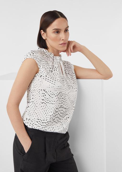 Image du produit Comma Bluse Gemusterte Satin-Bluse mit Raffung (44)