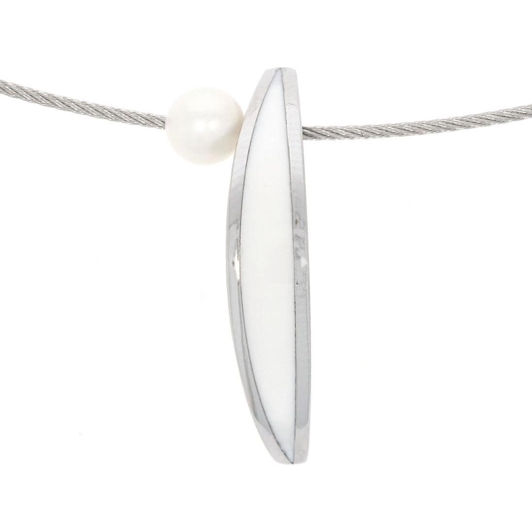 Thumbnail - Xen, Halsschmuck, Atelier Collier weiss mit Süsswasserzuchtperle 42 cm, (Edelstahl, 42 cm)