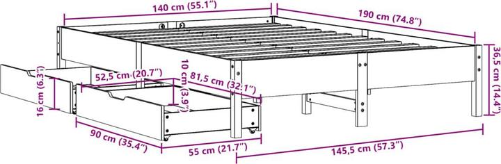 Actual product image vidaXL Bettgestell (140 x 190 cm)