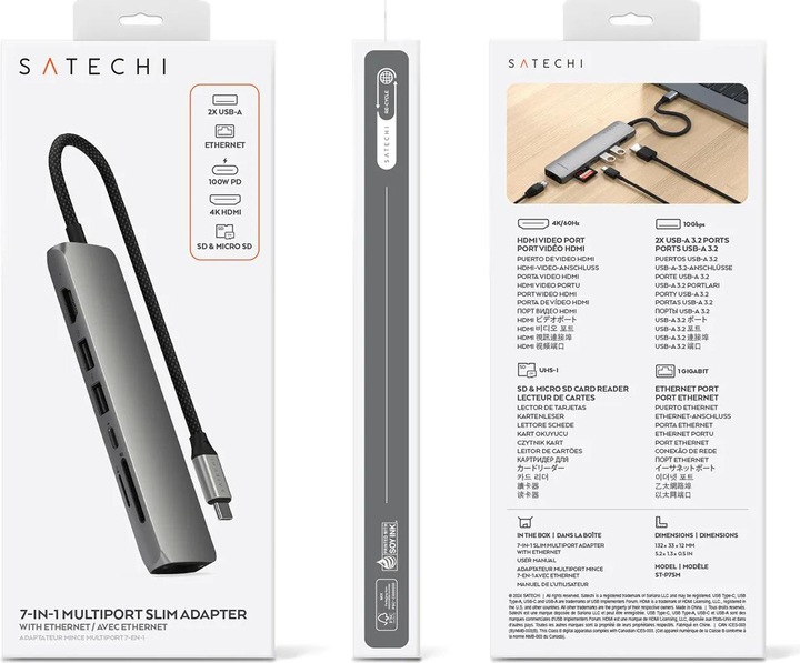 Produktbild Satechi Slim 7 Multiport Hub Space Grey (USB-C, 7 Ports)