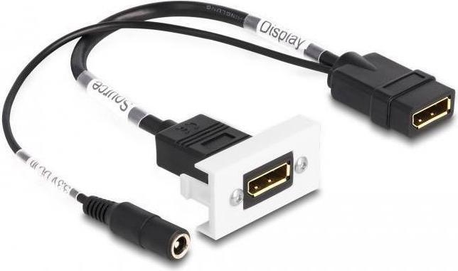 Actual product image Delock Easy 45 DisplayPort 4K 60 Hz module with DC feed 2.1 x 5.5 mm and cable whip, 22.5 x 45 m...