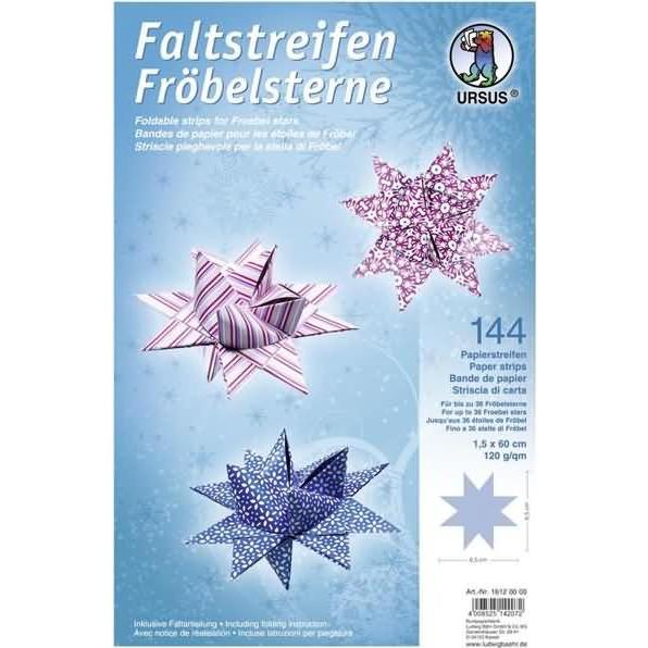 Ursus Faltstreifen Fröbelsterne 120g/qm 1,5x60cm 144 Streifen 12 Papiersorten