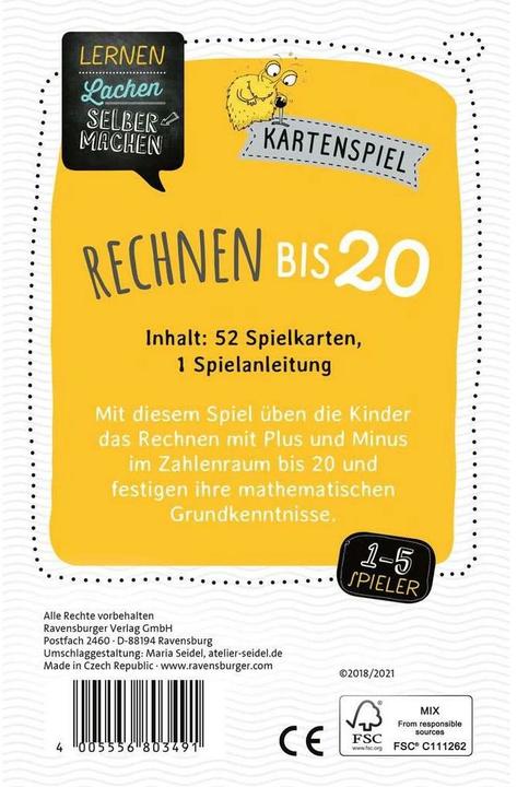 Actual product image Ravensburger Card game Arithmetic to 20 (German)