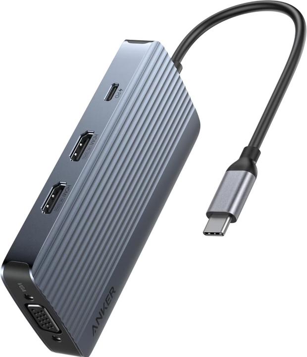Anker USB-C Hub, 3 x USB-A 3.0 - 2 x USB-C - 2 x HDMI - 1 x VGA, Grey (USB-C, 7 ports)