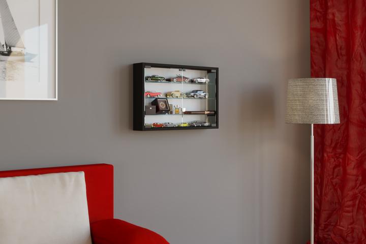Actual product image VCM Collection wood glass wall display case Mandosa M with hinged doors (60 x 10 x 40 cm)