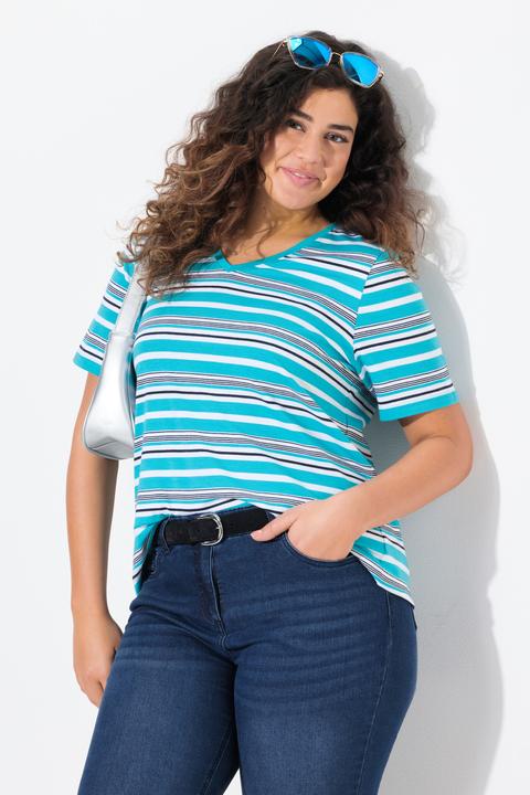 Actual product image Ulla Popken Colorful Striped Short Sleeve V-Neck Tee (46, 48)