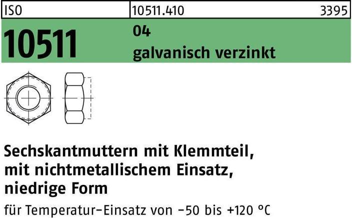 Image du produit Ecrou hexagonal ISO 10511 avec pièce de serrage M 16 Acier de décolletage électro-galvanisé (M16)