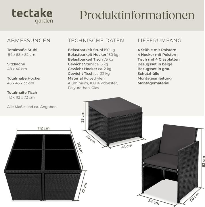 Image du produit tectake Salon de jardin MANHATTAN (58 x 54 x 72 cm)