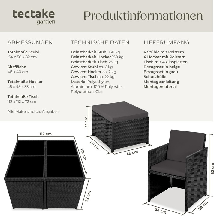 Produktbild tectake Aluminium Rattan Sitzgruppe Manhattan (100 cm)