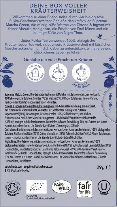 Nährwerte und Zutaten Pukka Bio-Tee Kräutertee Selection (29 g)