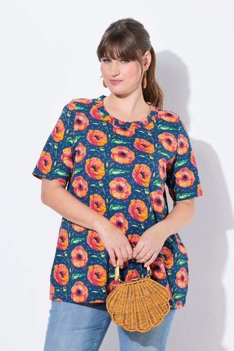 Image du produit Ulla Popken T-shirt, coquelicot, col rond élastique, manches courtes, coton bio (46, 48)