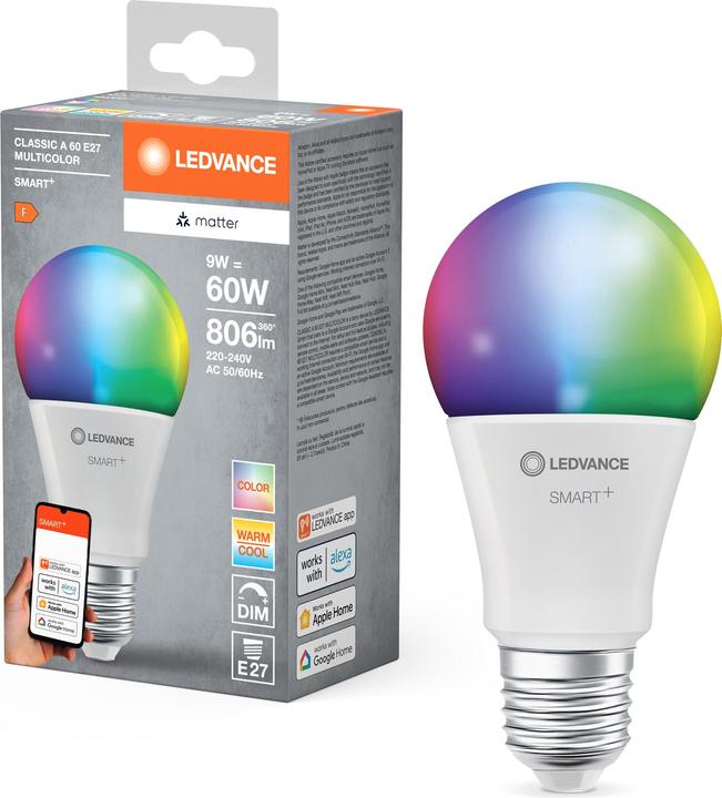 Actual product image Ledvance SMART+ MATTER CLASSIC A MULTICOLOR 9W 827...865 Multicolour E27 (E27, 9 W, 806 lm, 4 x, E)