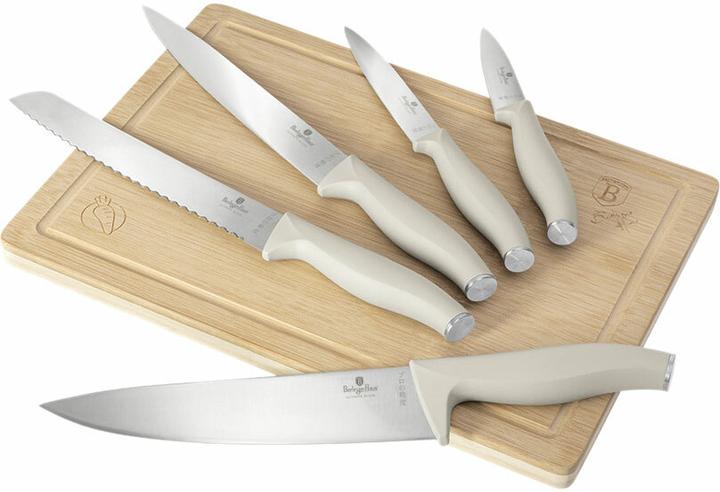 BerlingerHaus Haus 6-teiliges Messerset mit Bambus Schneidebrett matt cream Sahara Collection