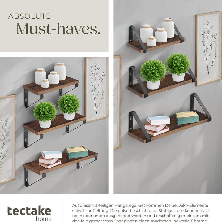 Actual product image tectake 3 hanging shelves Cowell (40 x 12 x 12 cm)