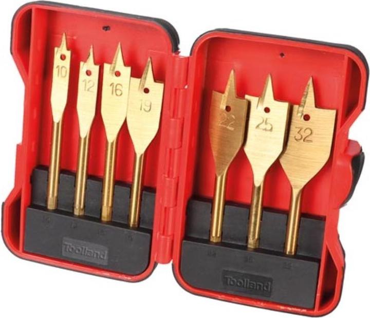 Actual product image Power tools & accessories FLAT WOOD DRILL SET - TITANIUM COATED - 7 pcs (10 mm, 12 mm, 16 mm, 19 mm, 22 mm, 25 mm, 32 mm)