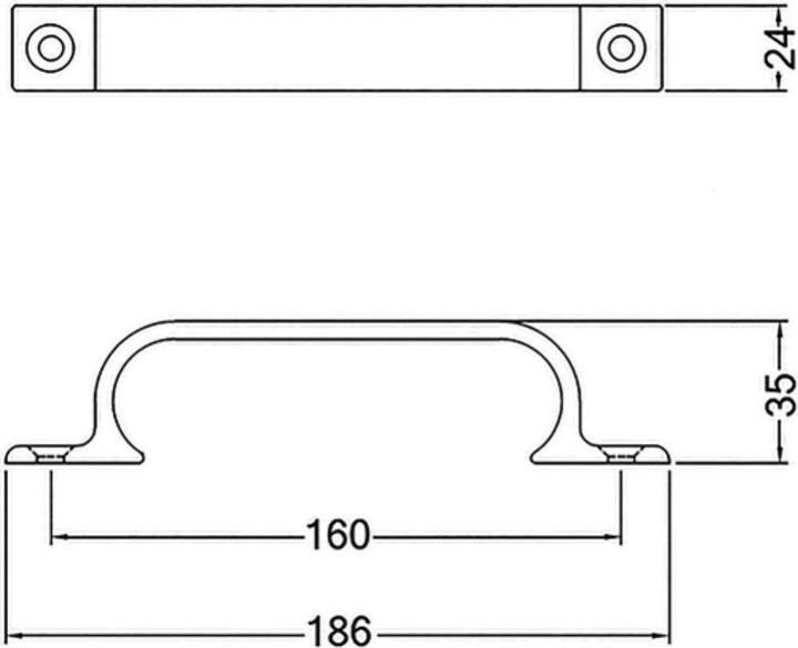 Actual product image Hermeta Handle Projection 35 mm Length 186 mm Width 24 mm Aluminium silver anodised Number of holes 2