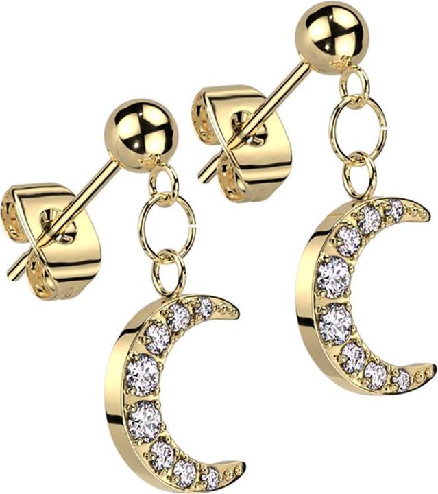 Immagine prodotto Star Piercing Orecchini a perno placcati oro con pendente a sfera con cristalli di luna argento (senza ottone, Acciaio chirurgico 316L)