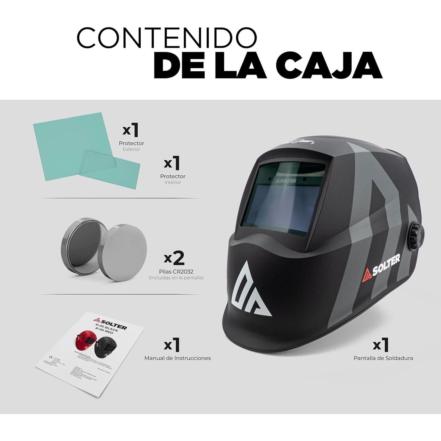 Solter, Occhiali protettivi + visiera, Casco da saldatura professionale con tecnologia True Color, sensori multipli, ampio campo visivo