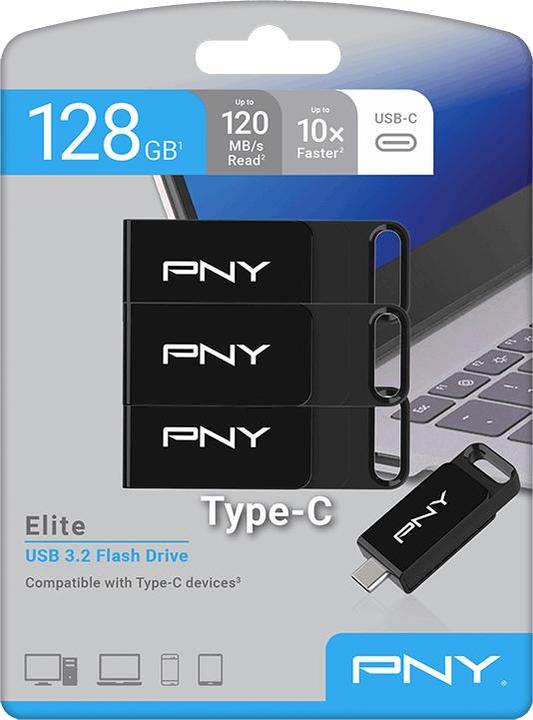 Actual product image PNY ELITE TYPE-C USB 3.2 128GB X3 (128 GB, USB-C)