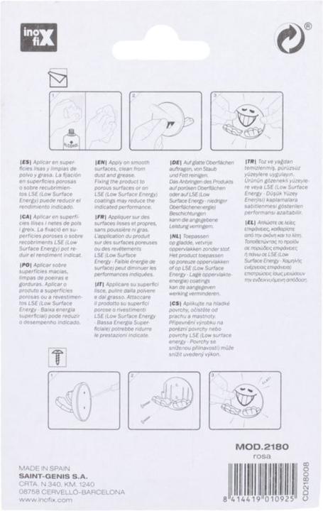 Actual product image Inofix Smiley adhesive hook, pink