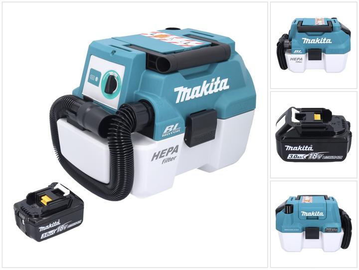 Productafbeelding Makita DVC 750 LF1 Accu stofzuiger LXT 18 V 67 mbar 7,5 l Borstelloos + 1x accu 3.0 Ah - zonder (Nat-droog stofzuiger)