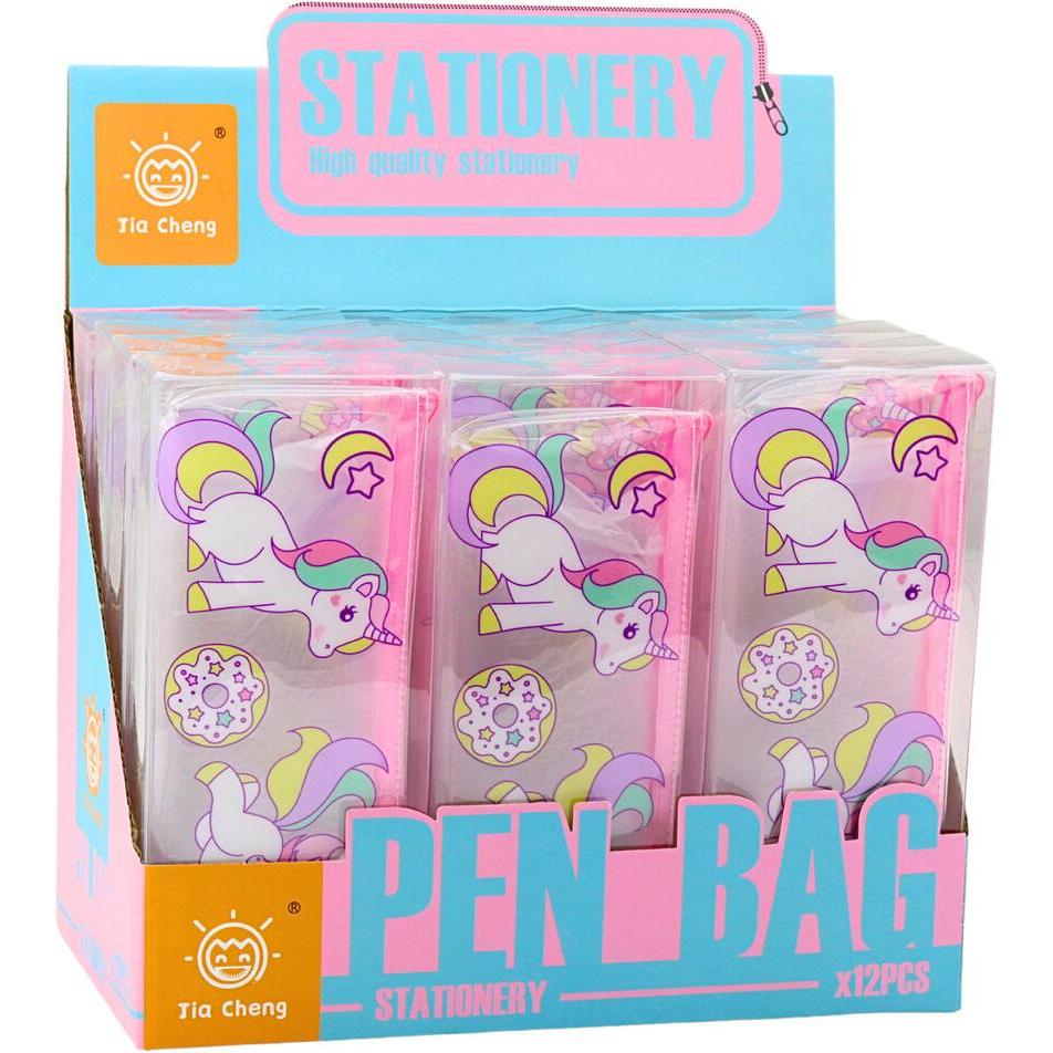 Lean Toys, Astuccio, Federmäppchen Schulset Transparent Donut Einhörner 20 x 8,5 x 4cm