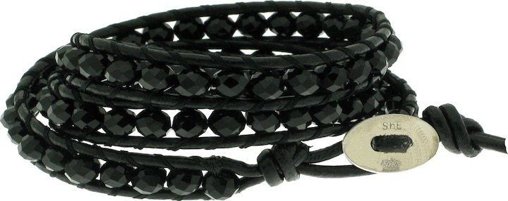Immagine prodotto Leyda Bracciale in pelle nero (50 cm, Argento 925, Cuoio, Pietra sintetica)