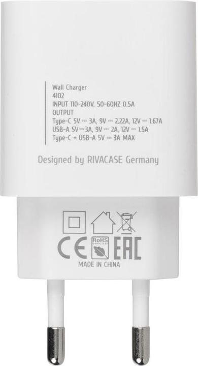 Produktbild Rivacase MOBILE CHARGER WALL/WHITE PS4102 WD5 (20 W, 2 Ports)