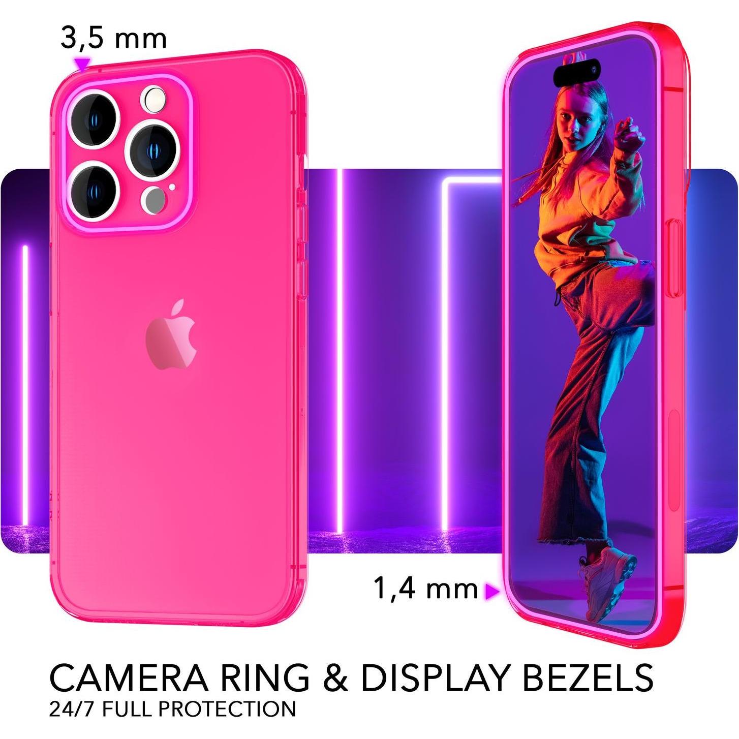 Thumbnail - Nalia Klar Transparente Neon Silikon Hülle (Apple iPhone 14 Pro), Smartphone Hülle, Pink