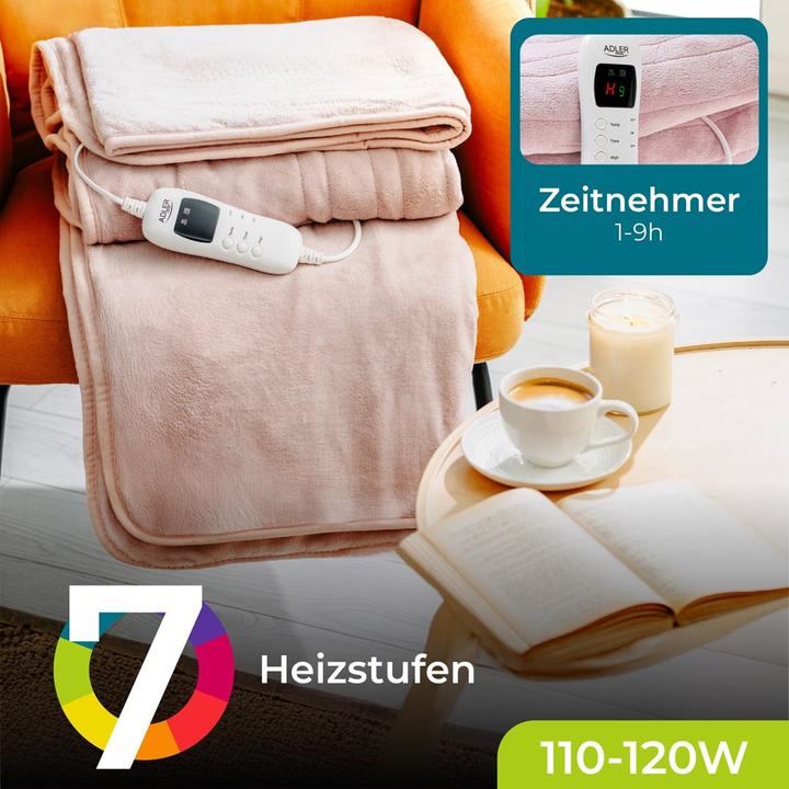 Produktbild Adler AD 7443 Electric heating throw-blanket, Super soft, Pink