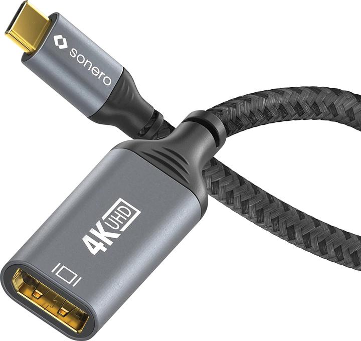 Sonero USB-C/DP-Adapter, 4K60, 18Gbps, Stecker/Buchse, grau/schwarz, 10 cm (USB Typ-C, 16 cm)