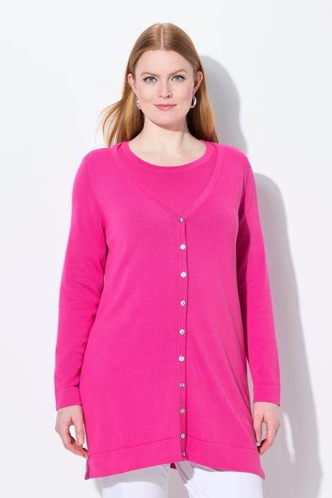 Produktbild Ulla Popken Long-Strickjacke, V-Ausschnitt, Langarm, Pima Cotton (42, 44)