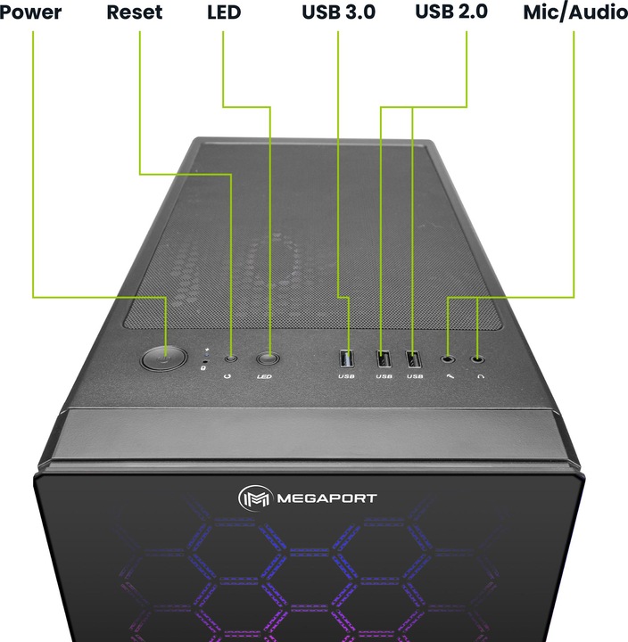 Produktbild Megaport Gaming PC AMD Ryzen 5 5600X • GeForce RTX3060Ti • 83-DE (AMD Ryzen 5 5600X, 16 GB, 1000 GB, GeForce RTX 3060 Ti)