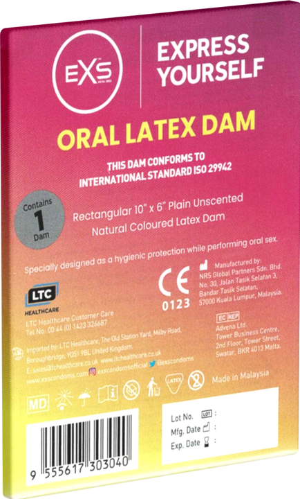 Produktbild EXS «Oral Latex Dam», 1 Lecktuch aus Latex - ohne Aroma und Geschmack (1 Stk.)