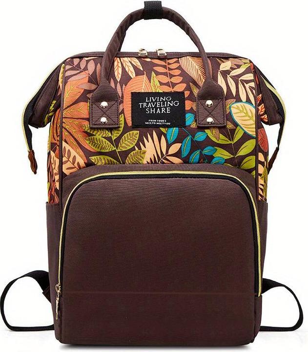 Only-Bags.Store Leaf Print Diaper Bag, Top Handle Mommy Backpack, Casual Travel Daypack with Bottle Pockets